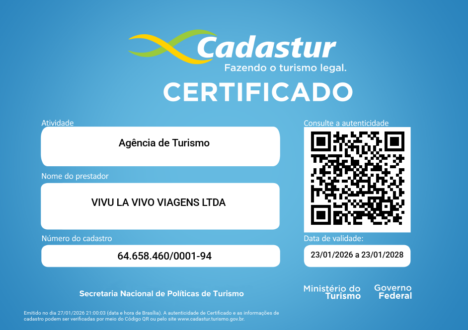 Certificado Cadastur — VIVU LA VIVO VIAGENS LTDA